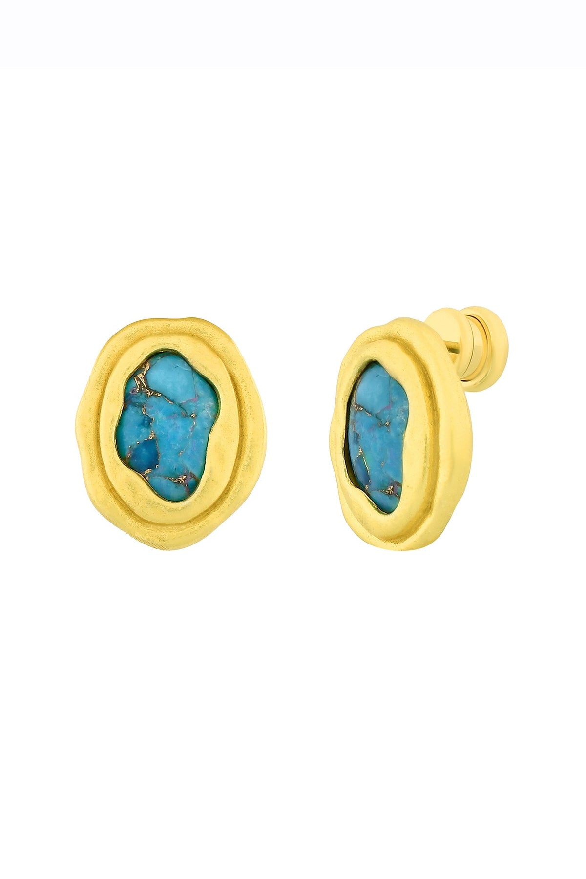 Gold Finish Turquoise Stone Stud Earrings