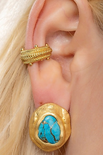 Gold Finish Turquoise Stone Stud Earrings