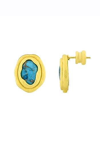 Gold Finish Turquoise Stone Stud Earrings