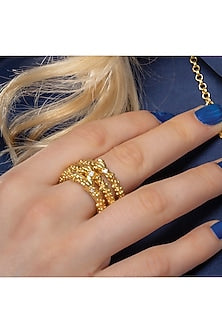 Gold Finish Cubic Zirconia Granulated Band Ring