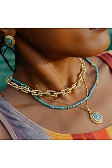 Gold Finish Turquoise Beaded Necklace