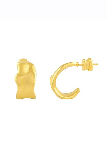 Gold Finish Mini Crimped Hoop Earrings