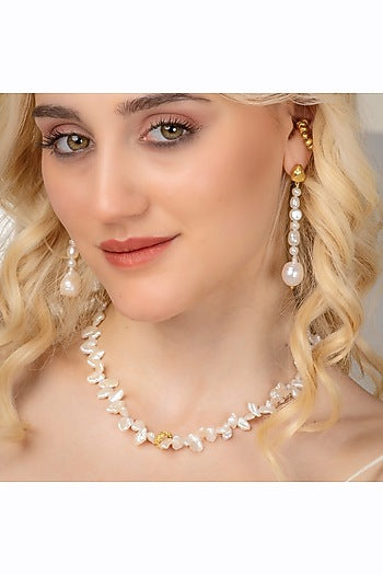 Gold Finish Pearl Drop Earrings