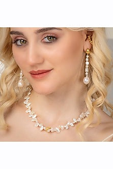 Gold Finish Pearl Drop Earrings