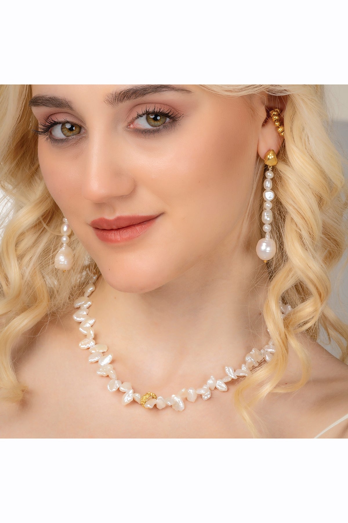 Gold Finish Pearl Drop Earrings