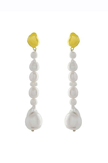 Gold Finish Pearl Drop Earrings
