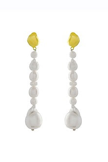 Gold Finish Pearl Drop Earrings