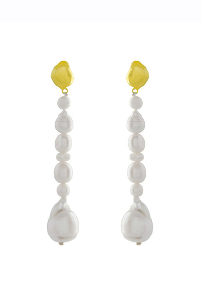 Gold Finish Pearl Drop Earrings