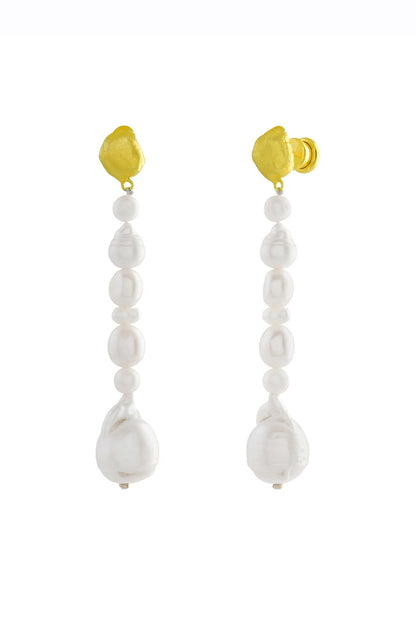 Gold Finish Pearl Drop Earrings