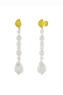Gold Finish Pearl Drop Earrings