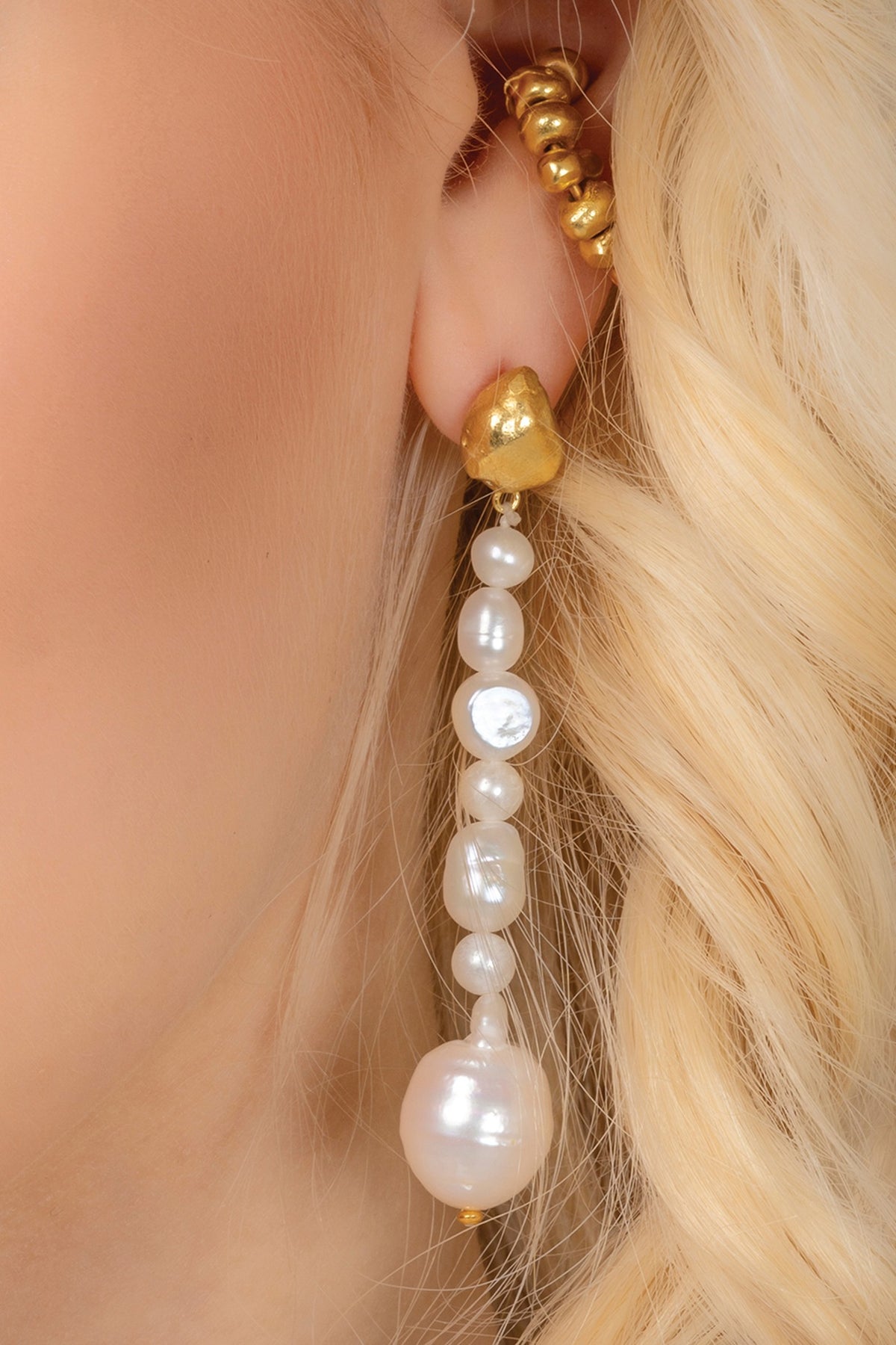 Gold Finish Pearl Drop Earrings