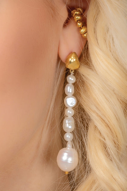 Gold Finish Pearl Drop Earrings