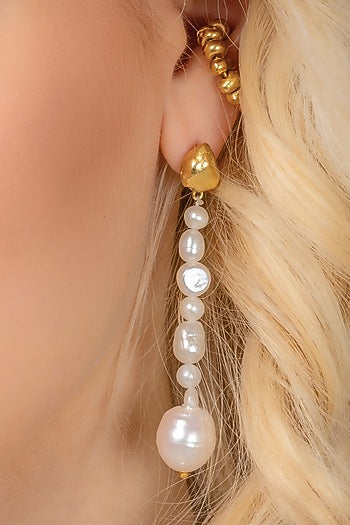 Gold Finish Pearl Drop Earrings