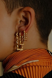 Gold Finish Rowdy Rectangle Huggie Earrings