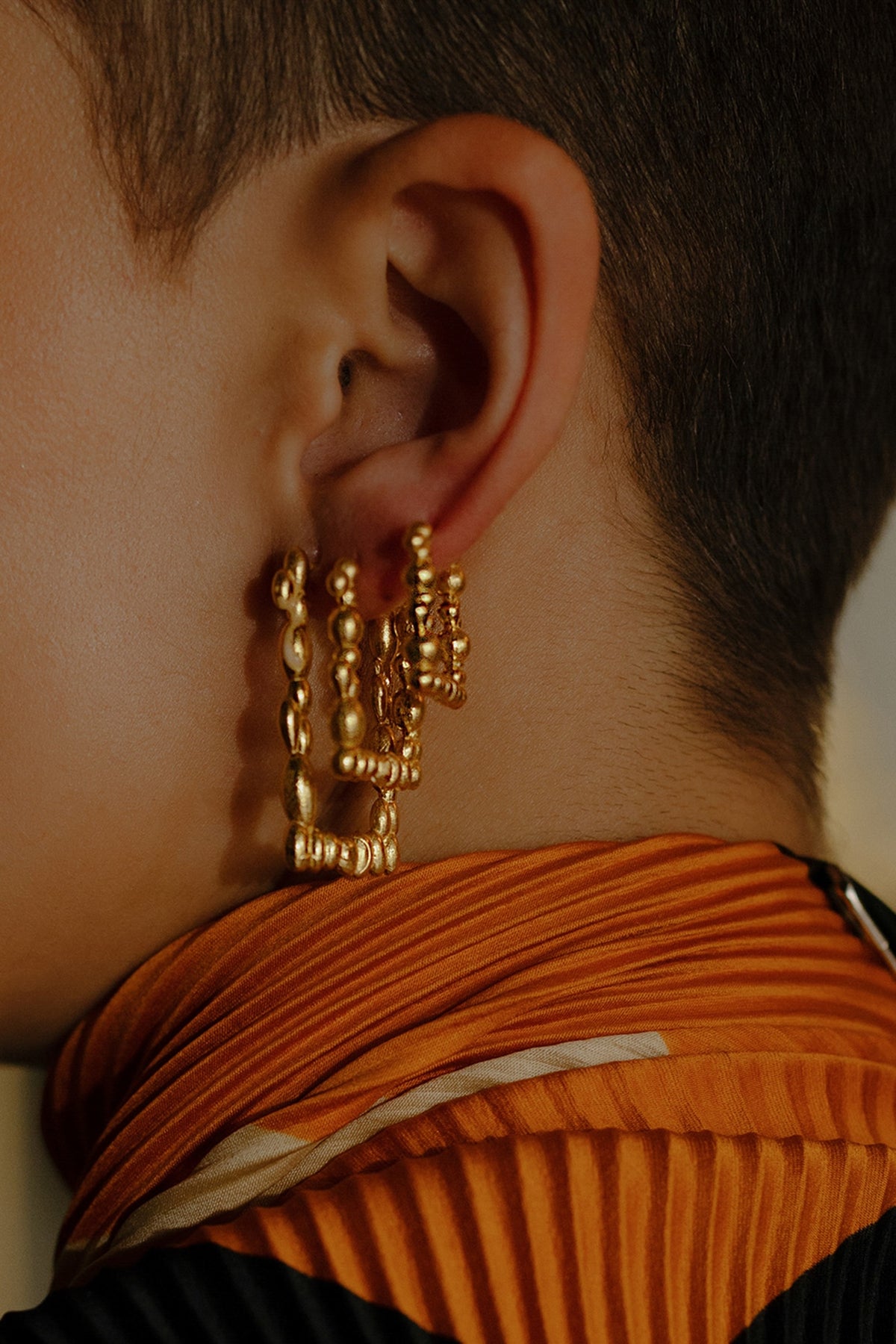 Gold Finish Rowdy Rectangle Huggie Earrings