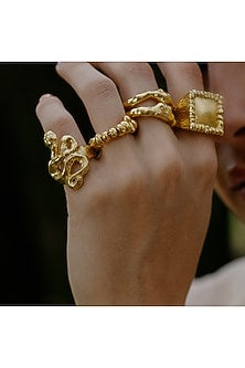 Gold Finish Molten Dual Band Ring