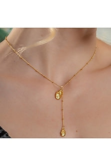 Gold Finish Solid Drop Charm Necklace