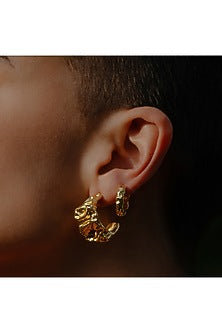 Gold Finish Textured Molten Huggies Hoop Earrings