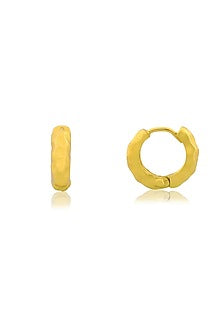 Gold Finish Textured Molten Huggies Hoop Earrings