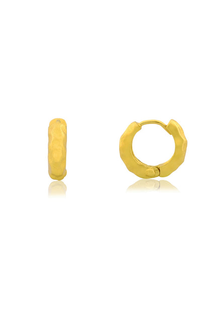 Gold Finish Textured Molten Huggies Hoop Earrings