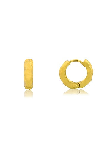 Gold Finish Textured Molten Huggies Hoop Earrings