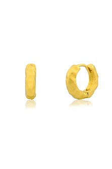Gold Finish Textured Molten Huggies Hoop Earrings