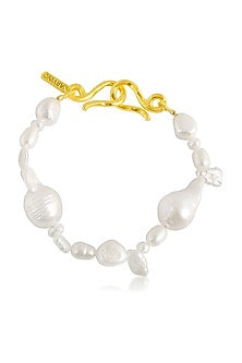 Gold Finish Baroque Pearl Pratapgarhi Uneven Bracelet