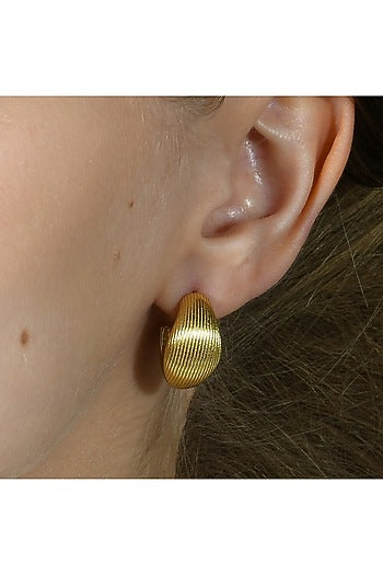 Gold Finish Pratapgarhi Striated Mini Hoop Earrings