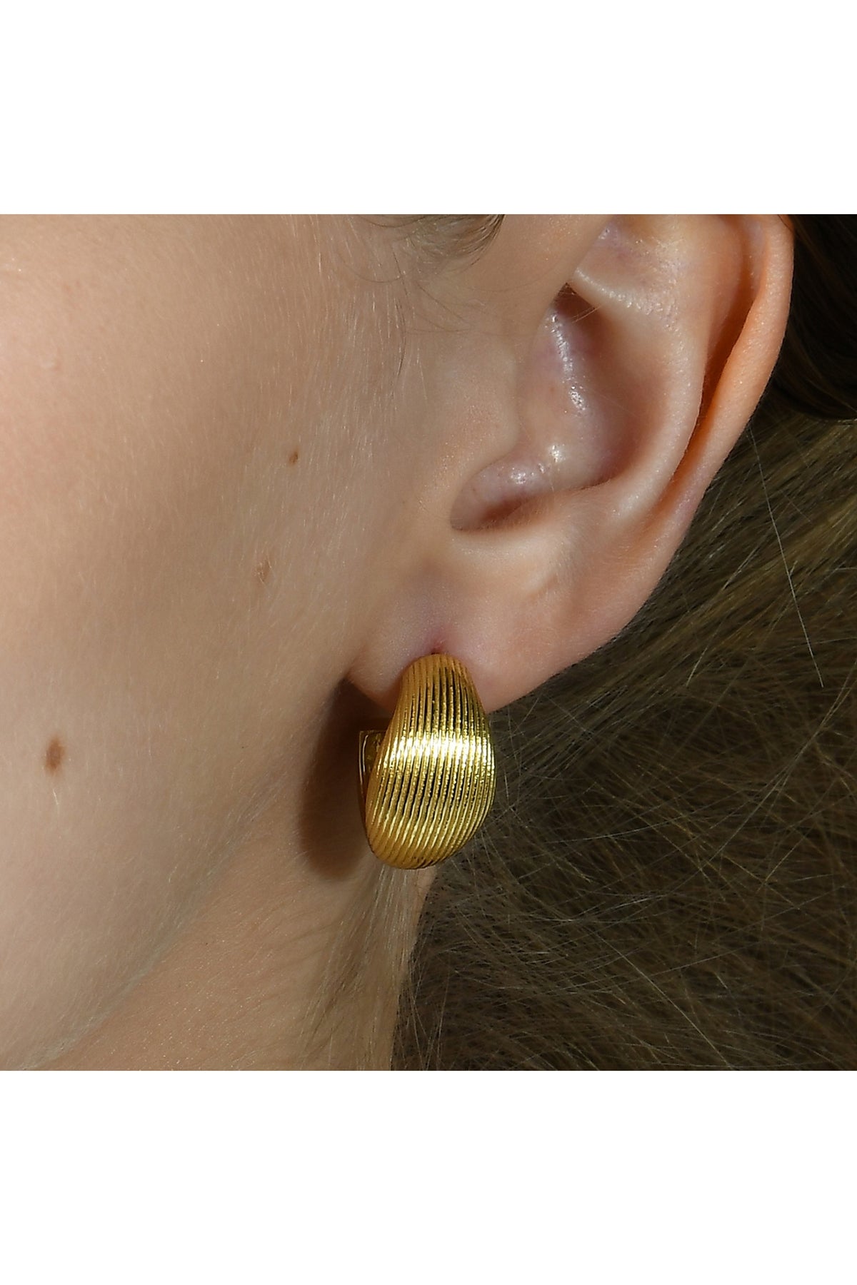 Gold Finish Pratapgarhi Striated Mini Hoop Earrings