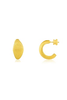 Gold Finish Pratapgarhi Striated Mini Hoop Earrings