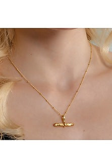 Gold Finish Cylindrical Bar Necklace