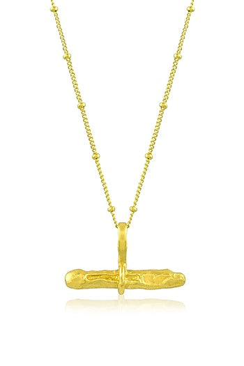 Gold Finish Cylindrical Bar Necklace