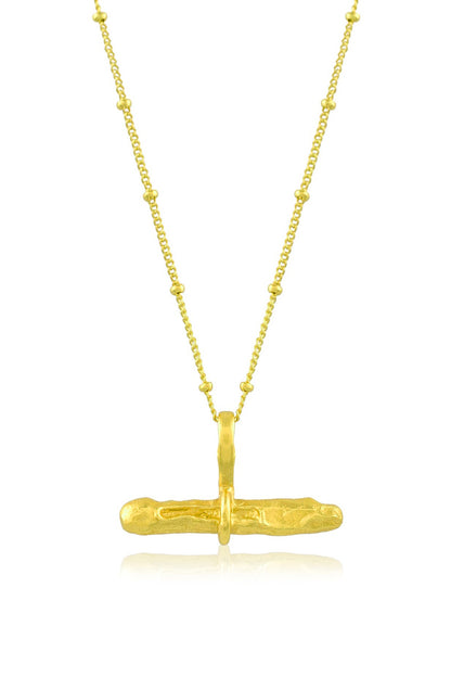 Gold Finish Cylindrical Bar Necklace