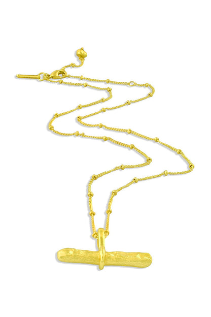 Gold Finish Cylindrical Bar Necklace