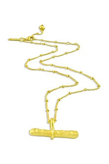 Gold Finish Cylindrical Bar Necklace