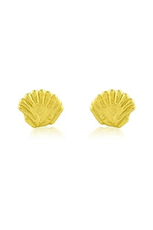 Gold Finish Seashell Large Stud Earrings