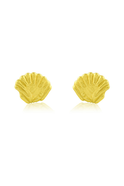 Gold Finish Seashell Large Stud Earrings