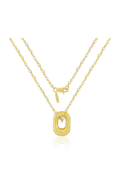Gold Finish Pearl Pendant Necklace