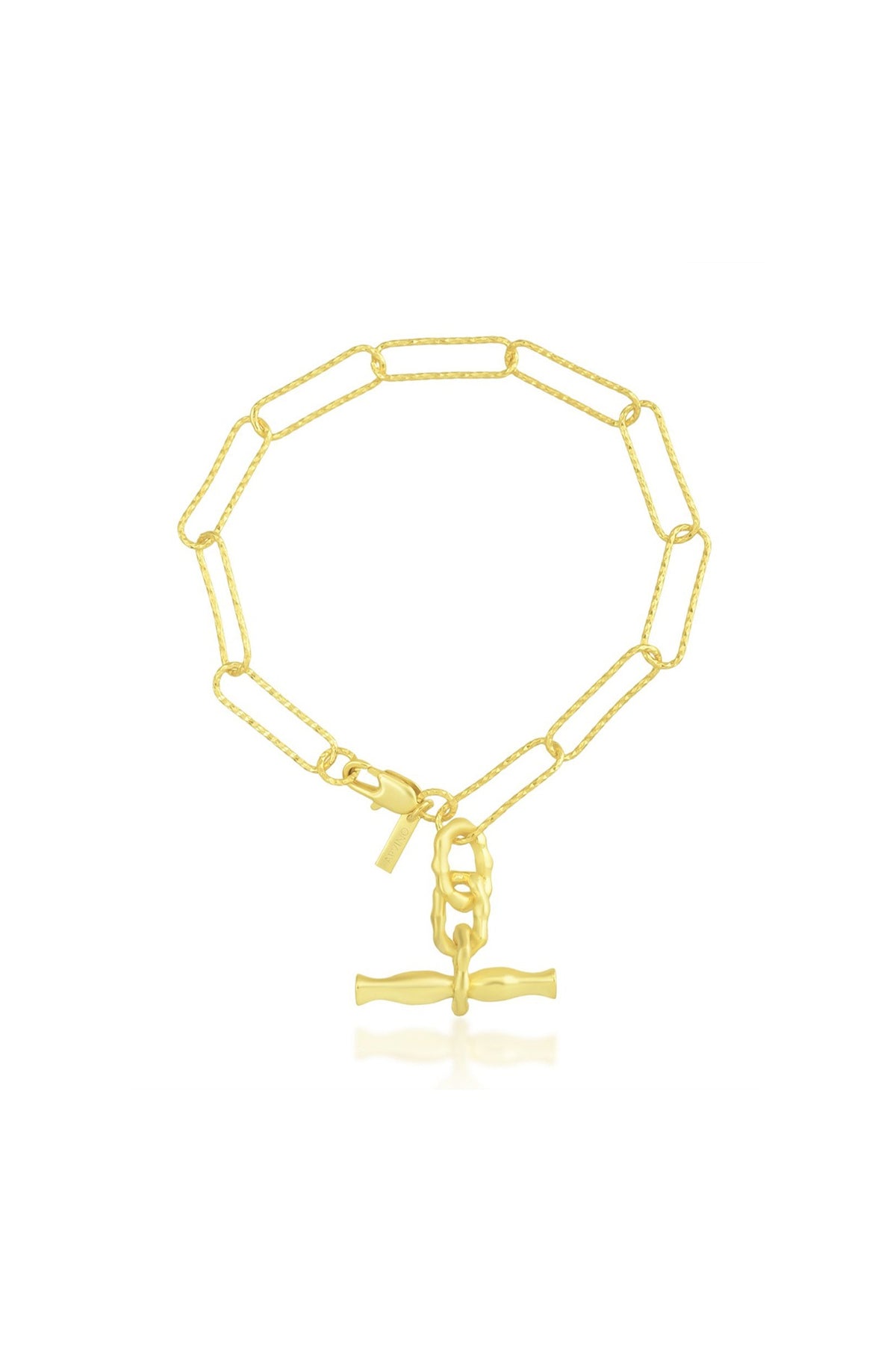 Gold Finish Handcrafted Paperclip Chain T-Bar Bracelet