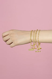 Gold Finish Handcrafted Paperclip Chain T-Bar Bracelet