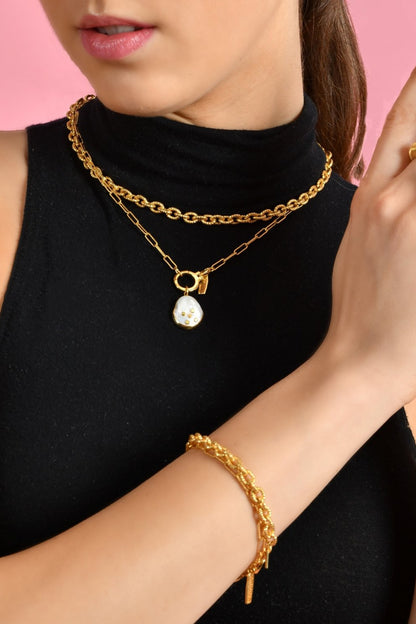 Gold Finish Handcrafted Cable Chain Bracelet