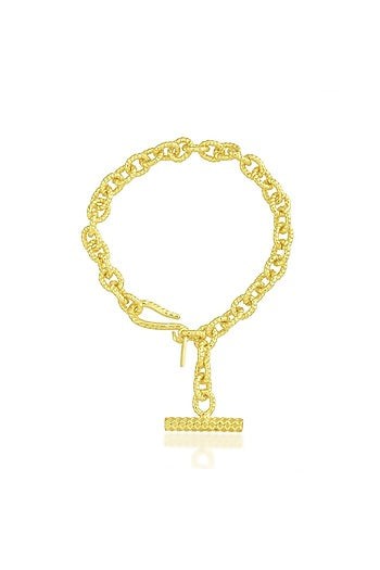Gold Finish Cable Chain T-Bar Bracelet