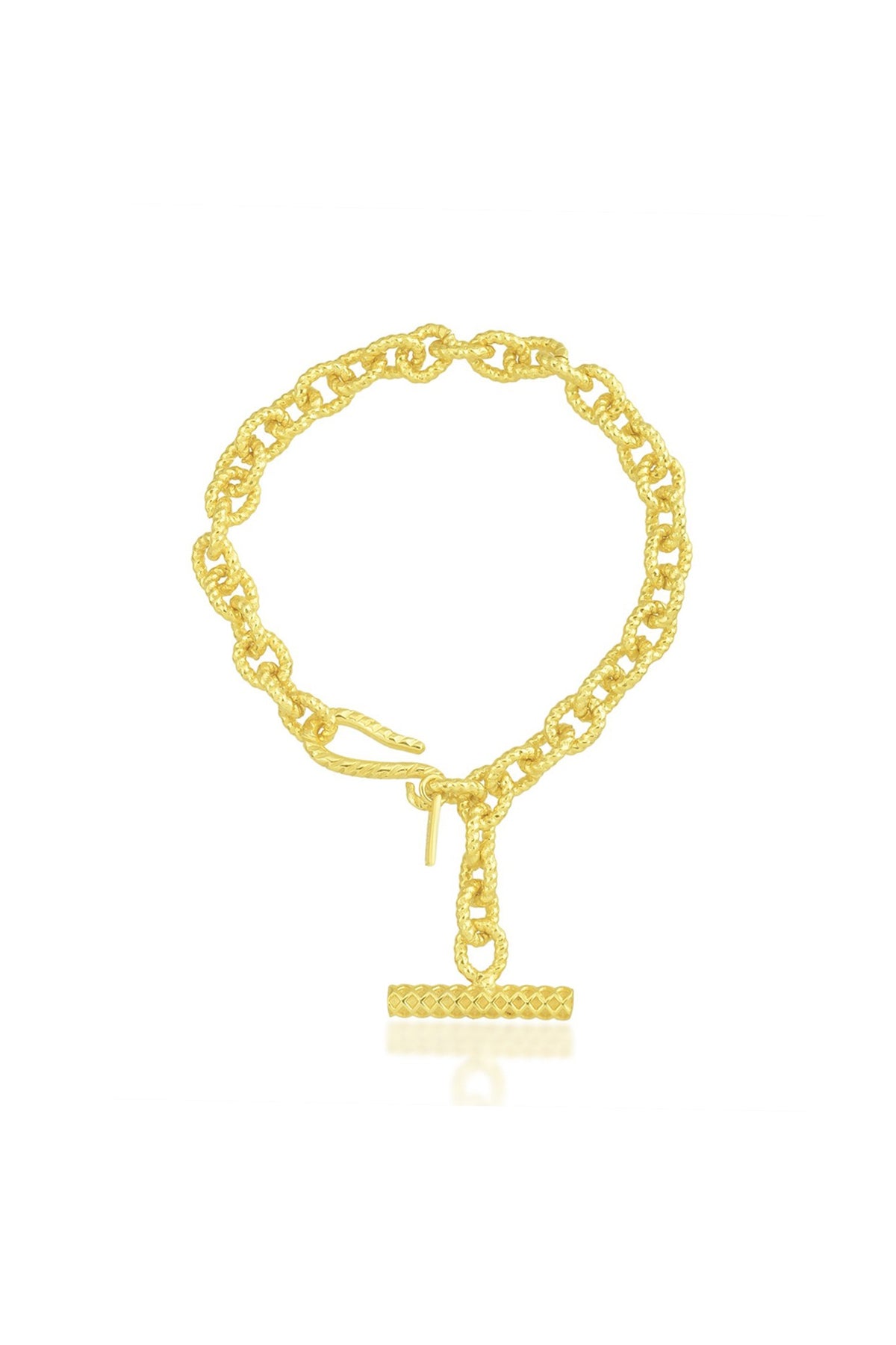 Gold Finish Cable Chain T-Bar Bracelet