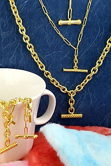 Gold Finish Cable Chain T-Bar Bracelet