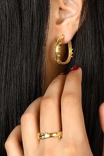 Gold Finish Hoop Earrings In Mixed Metal