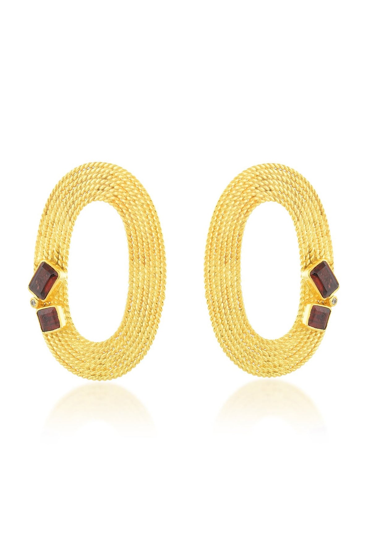 Gold Finish Hoop Earrings With Cubic Zirconia