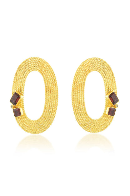 Gold Finish Hoop Earrings With Cubic Zirconia