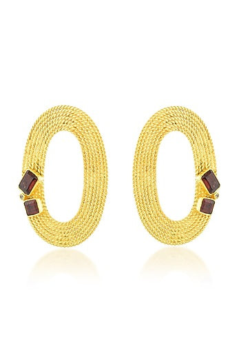 Gold Finish Hoop Earrings With Cubic Zirconia