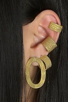Gold Finish Hoop Earrings In Mixed Metal