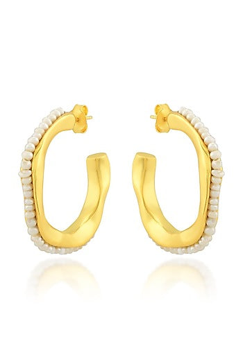Gold Finish Pearl Hoop Earrings